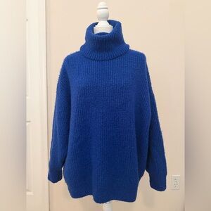 Zara Royal Blue Turtleneck Sweater Sz M Oversized Cozy Soft Winter Wool Blend